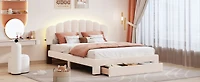 Streamdale Teddy Fleece Queen Upholstered Platform Bed With Drawer, White