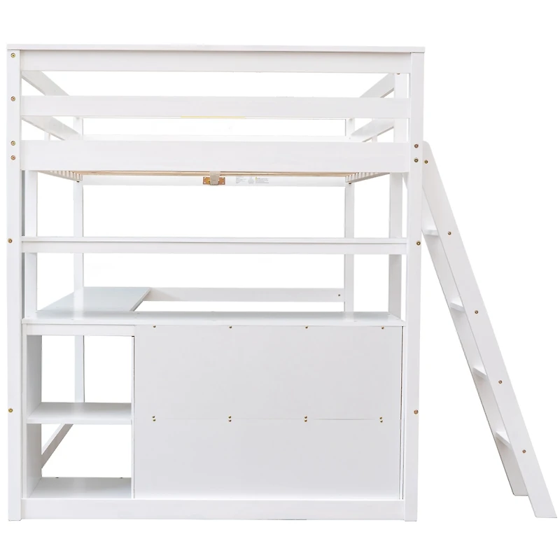 Streamdale Full Loft Bed With Desk And Shelves, Two Built-In Drawers
