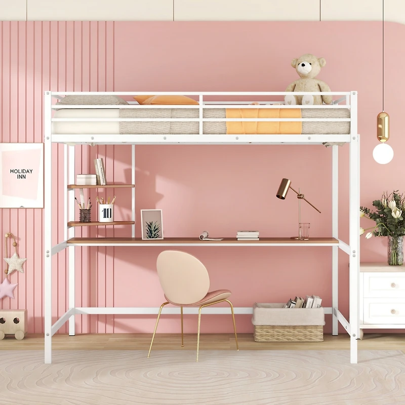Streamdale Full Metal Loft Bed With Desk And Shelves