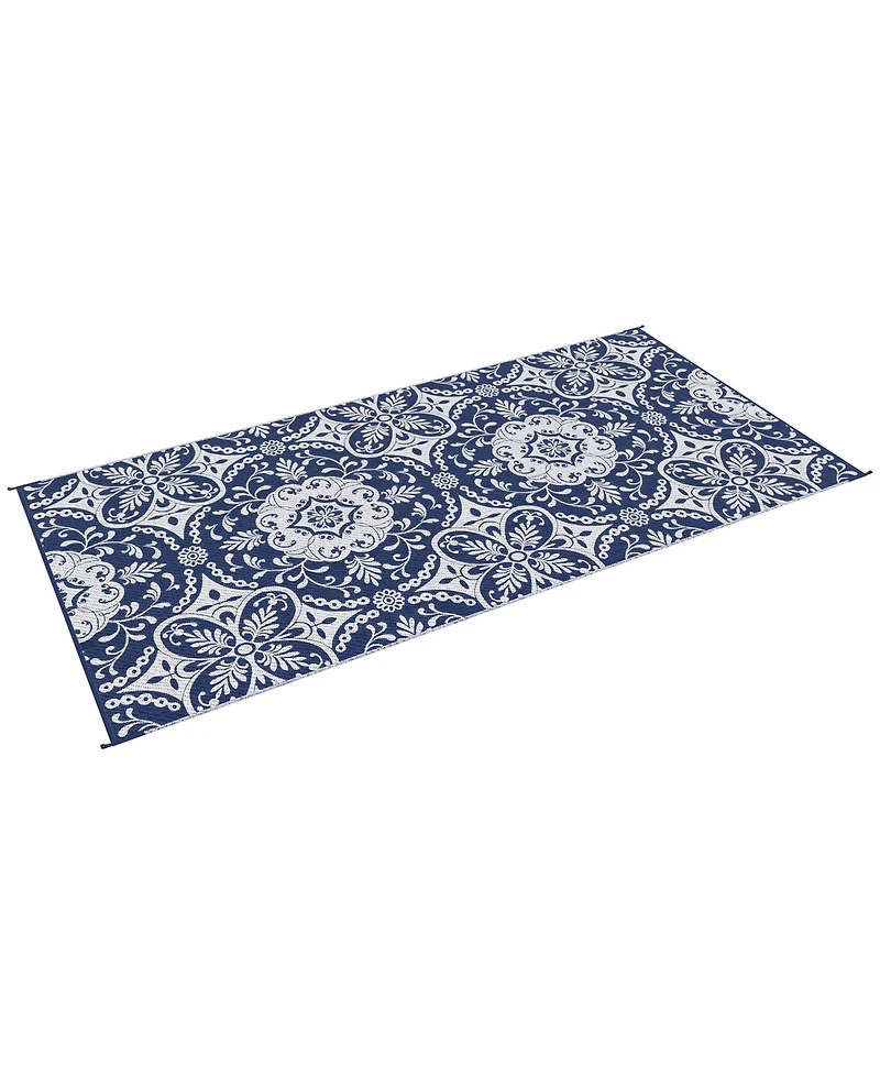 Outsunny Reversible Outdoor Rug with Carry Bag 9' x 18' Blue & White Flower