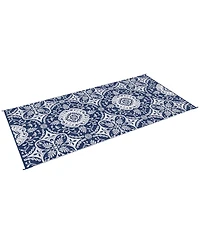 Outsunny Reversible Outdoor Rug with Carry Bag 9' x 18' Blue & White Flower