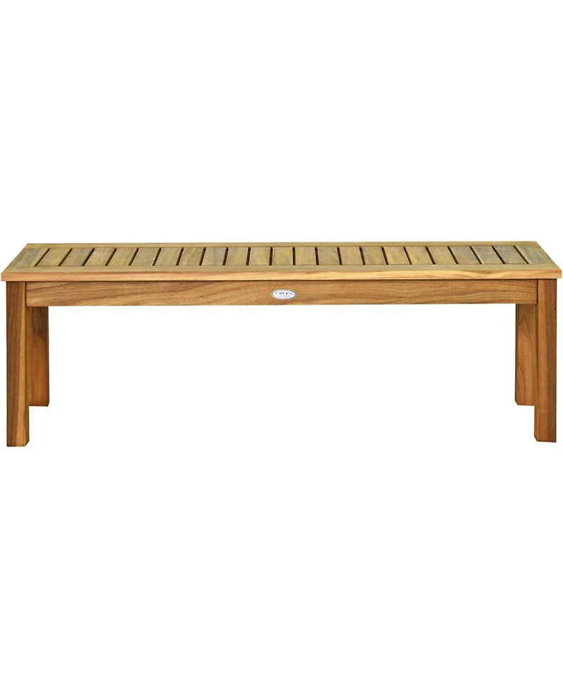 Gymax Patio Garden Acacia Wood Bench Dining Bench w/ Slatted Seat Indonesia Teak