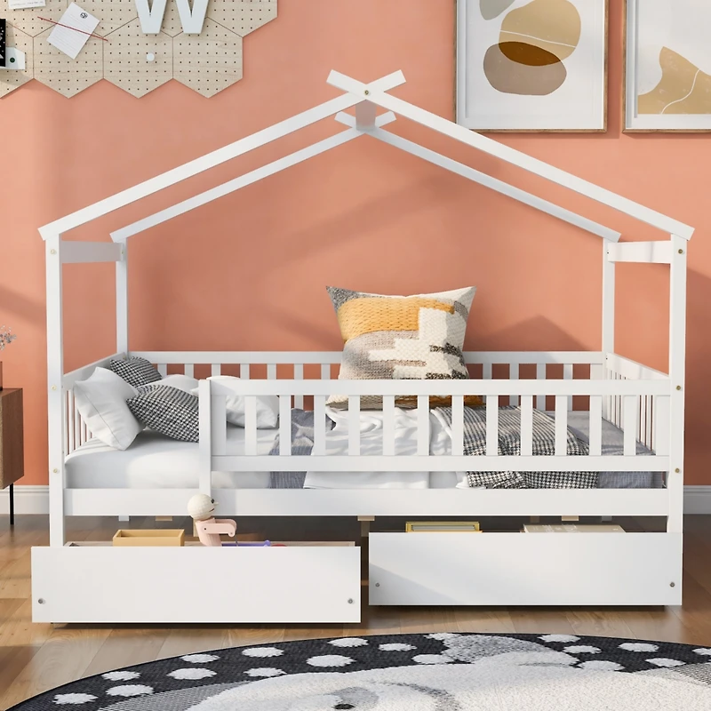 Streamdale Full Wooden House Bed With Two Drawers