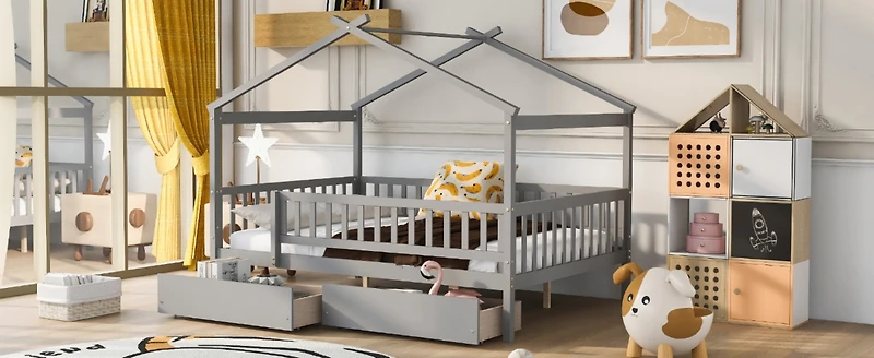 Streamdale Full Wooden House Bed With Two Drawers