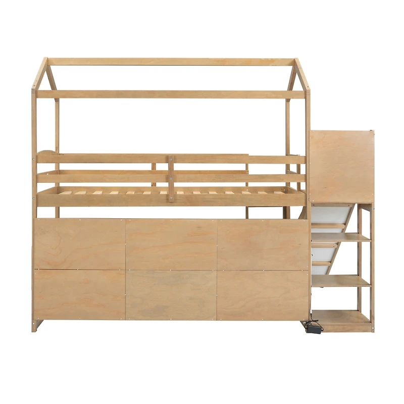 Streamdale Twin Loft Bed with Slide, Shelves, Light