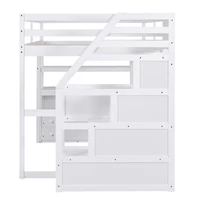 Simplie Fun Full Loft Bed With Desk And Shelves, Two Built-In Drawers, Storage Staircase, Gray