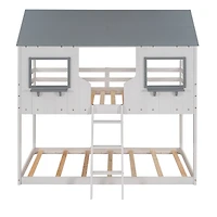 Streamdale Gray Bunk Bed with Roof, Window, and Guardrail