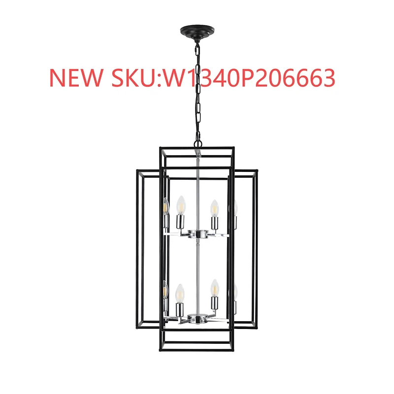 Adjustable Black Geometric Foyer Pendant Light with Chromed Base