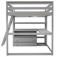 Streamdale Full Size Loft Bed With Desk And Shelves, Two Built-In Drawers