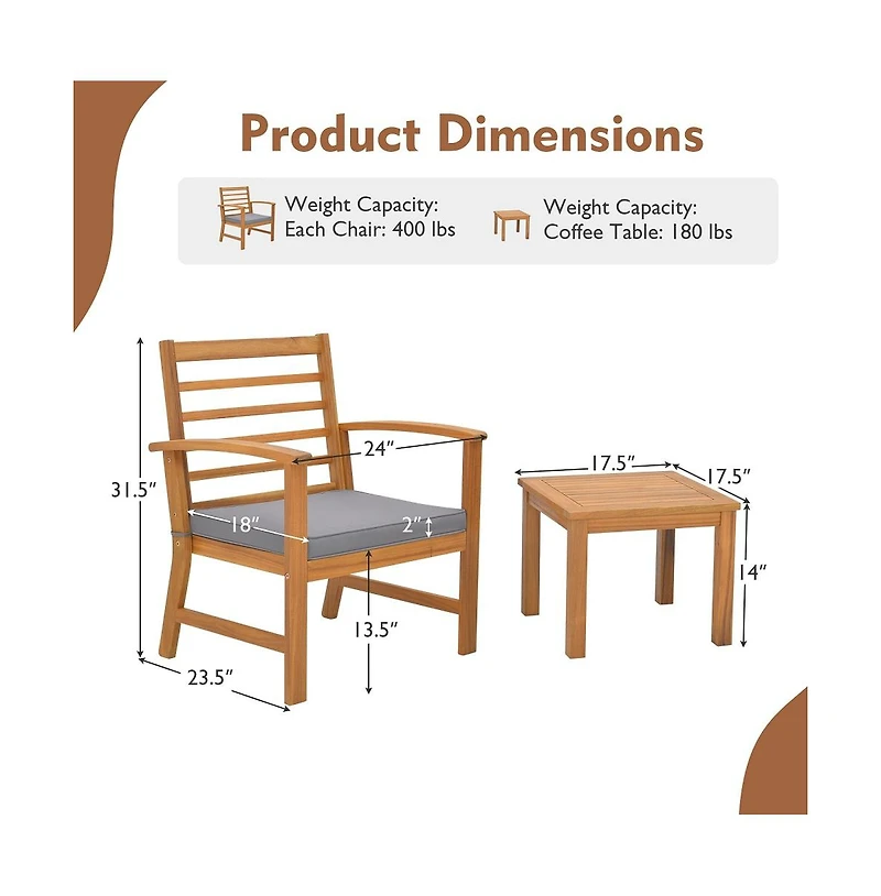 Slickblue 3 Pieces Outdoor Furniture Set with Soft Seat Cushions