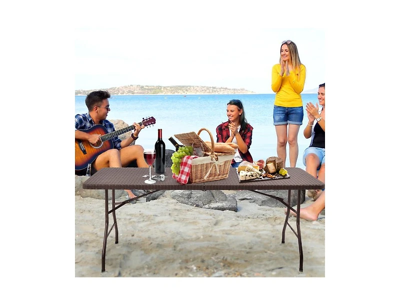 Slickblue 6 Feet Folding Portable Rattan Table with Carrying Handle