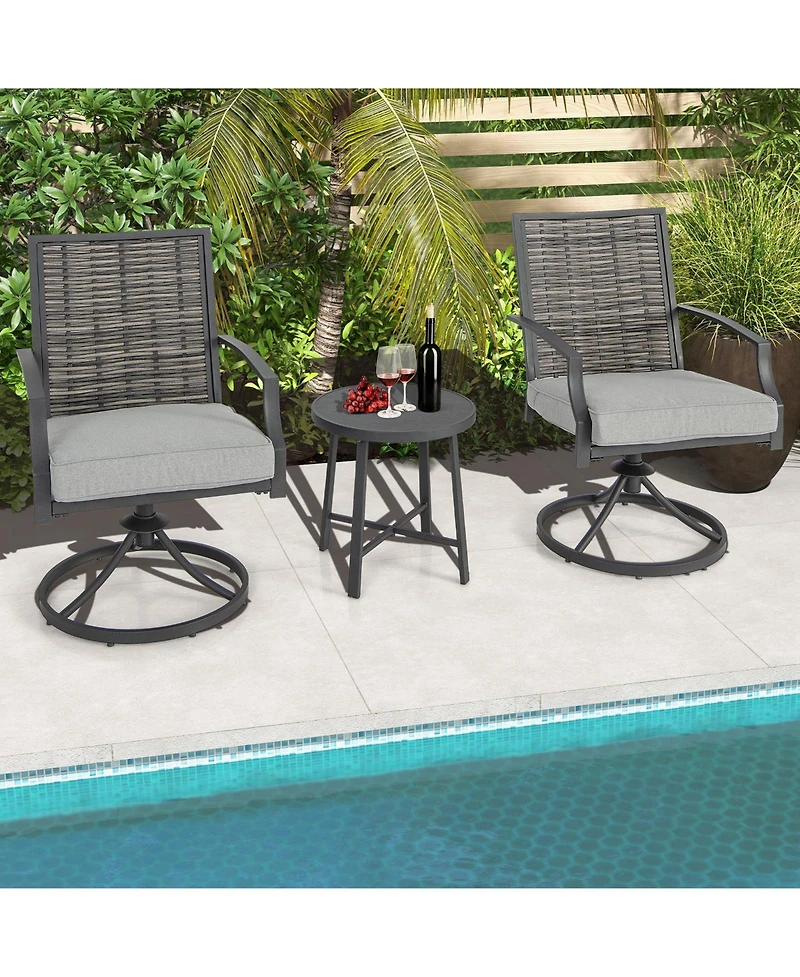 Slickblue 3 Piece Patio Swivel Chair Set with Soft Seat Cushions for Backyard