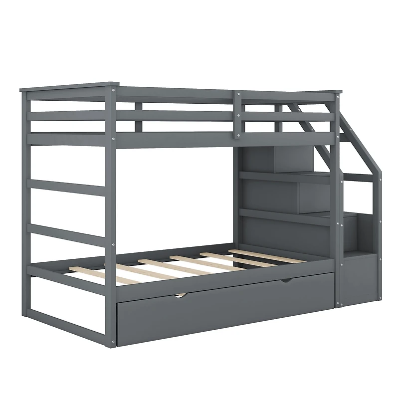 Streamdale Twin-Over-Twin Bunk Bed With Twin Trundle And 3 Storage Stairs