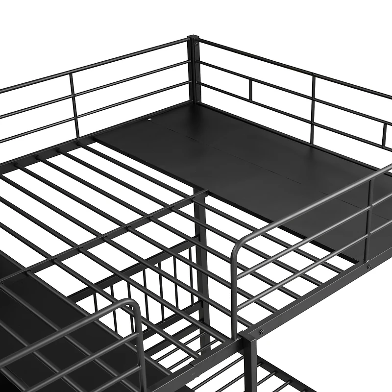 Streamdale Full Over Twin Metal Bunk Bed With Built-In Desk, Shelves And Ladder