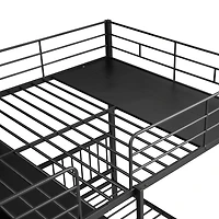 Streamdale Full Over Twin Metal Bunk Bed With Built-In Desk, Shelves And Ladder