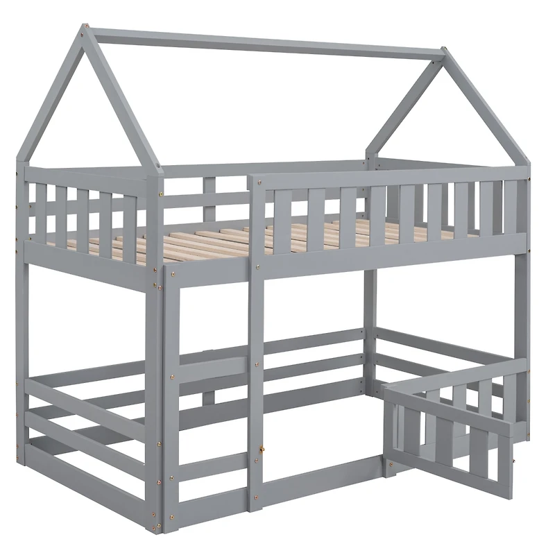 Streamdale Twin Over Twin House Bunk Bed With Fence And Door