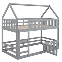 Streamdale Twin Over Twin House Bunk Bed With Fence And Door