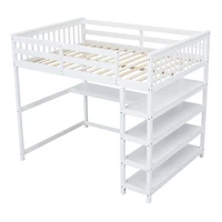 Simplie Fun Full Size Loft Bed With Storage Shelves And Under-Bed Desk