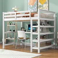 Simplie Fun Full Size Loft Bed With Storage Shelves And Under-Bed Desk