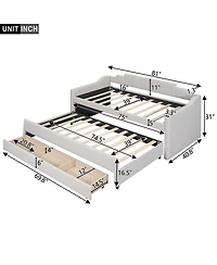 Simplie Fun Twin Upholstered Daybed With Trundle And Three Drawers