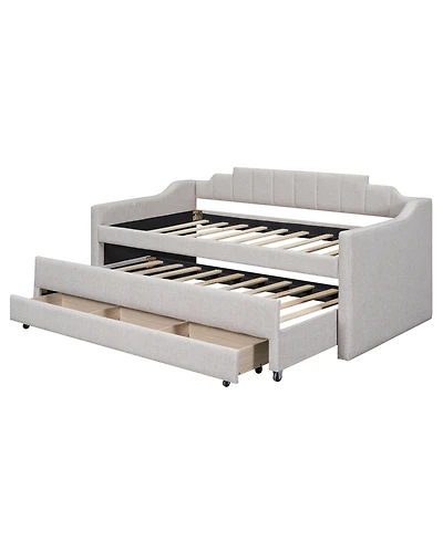 Simplie Fun Twin Upholstered Daybed With Trundle And Three Drawers