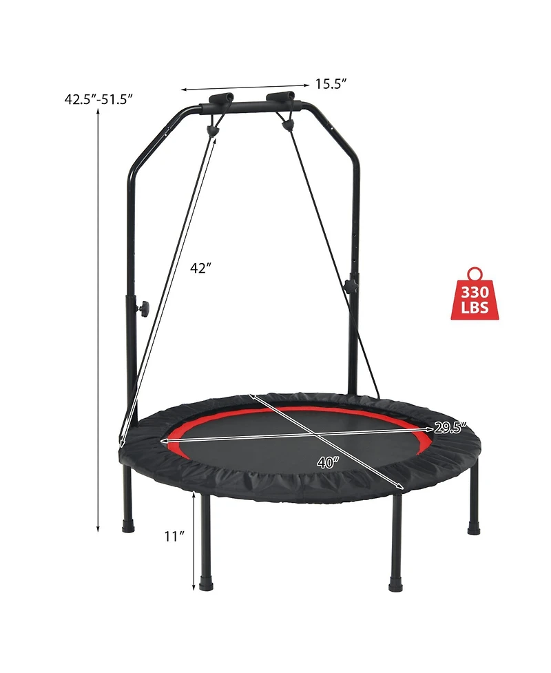 Slickblue 40 Inch Foldable Fitness Rebounder with Resistance Bands Adjustable Home