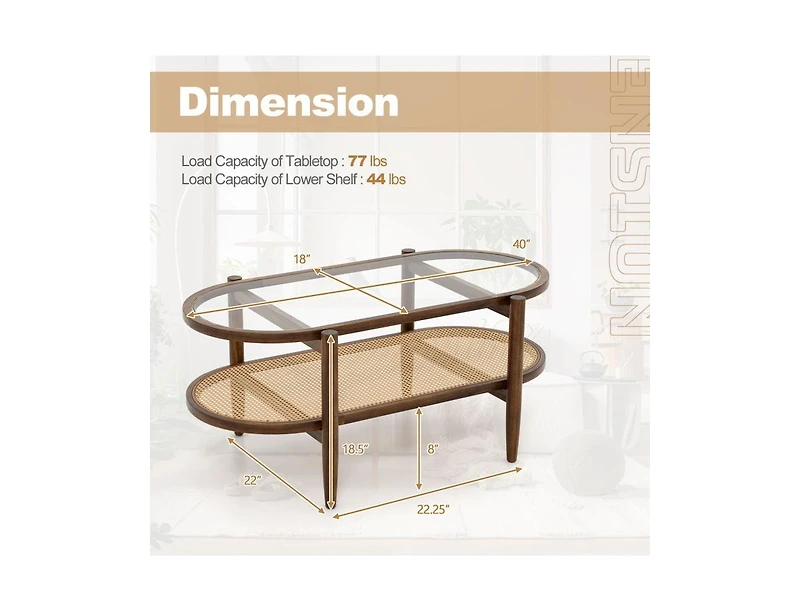2-Tier Coffee Table with Tempered Glass Tabletop and Acacia Wood Frame