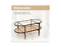 2-Tier Coffee Table with Tempered Glass Tabletop and Acacia Wood Frame