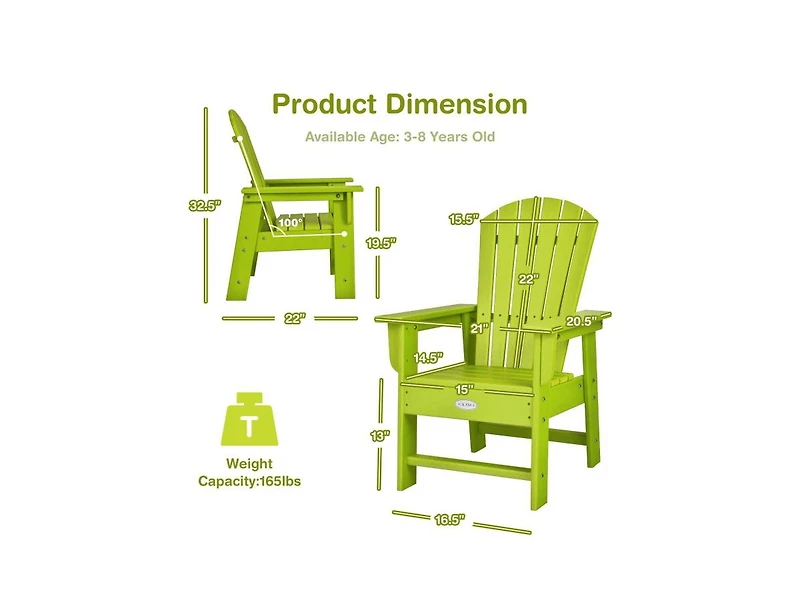 Patio Kids' Adirondack Chair with Ergonomic Backrest