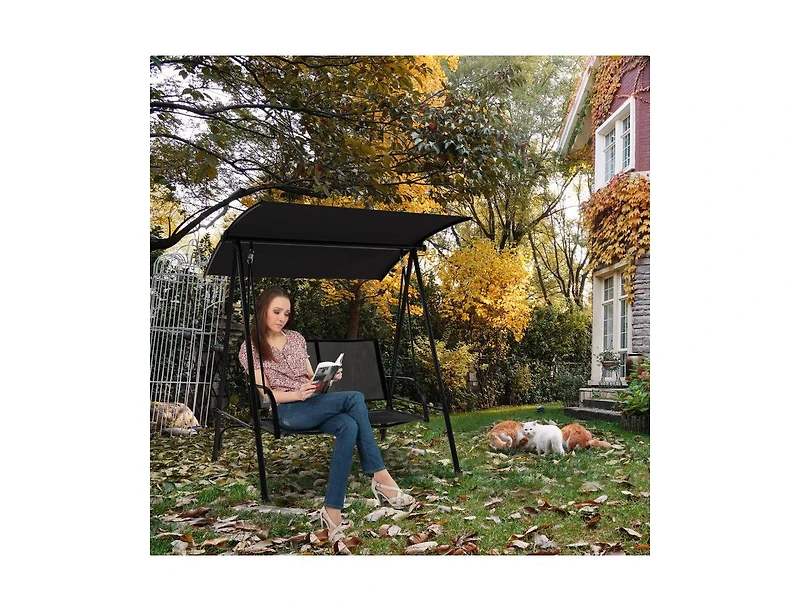 Slickblue 2-Seat Outdoor Canopy Swing with Comfortable Fabric Seat and Heavy-duty Metal Frame