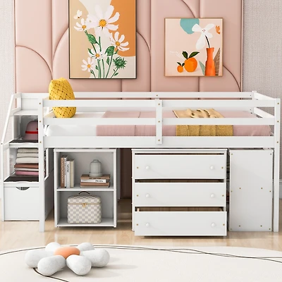 Streamdale Loft Bed with Desk, Drawers, Stairs, Shelves