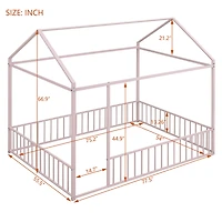 Streamdale Metal House Bed Frame with Fence for Kids