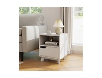 Slickblue Mid Century Modern Bedside Table with Storage Drawer and Open Shelf-White