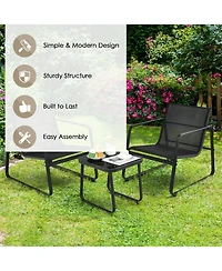Slickblue 3 Pieces Patio Bistro Furniture Set with Glass Top Table Garden Deck-Black