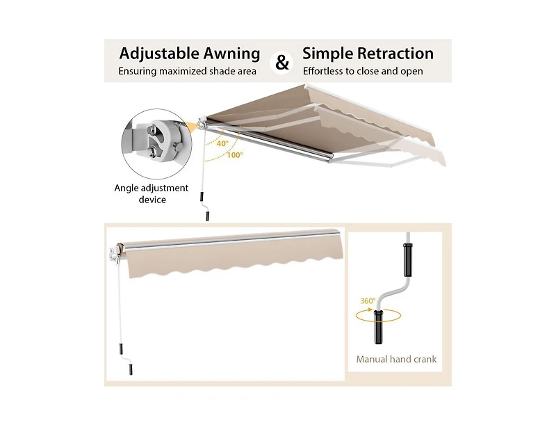 Slickblue 12 x 10 Feet Retractable Patio Awning Aluminum Sunshade Shelter-Beige