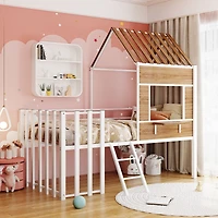 Streamdale Metal Twin Loft Bed With Roof, Window, Guardrail, Ladder