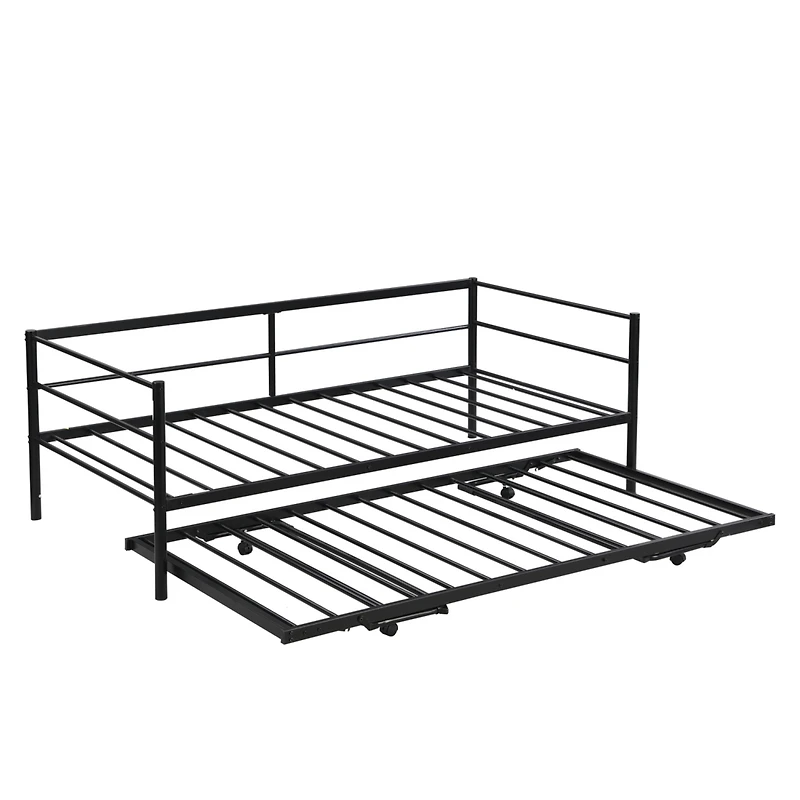 Streamdale Twin Metal Daybed With Adjustable Trundle, Pop Up Silver
