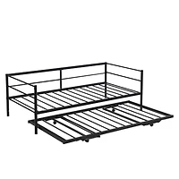 Streamdale Twin Metal Daybed With Adjustable Trundle, Pop Up Silver