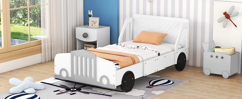 Streamdale Twin Car-Shaped Platform Bed With Wheels, Blue