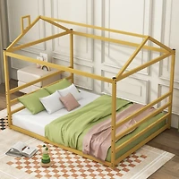 Streamdale Metal House Shape Platform Bed, Gold, Queen