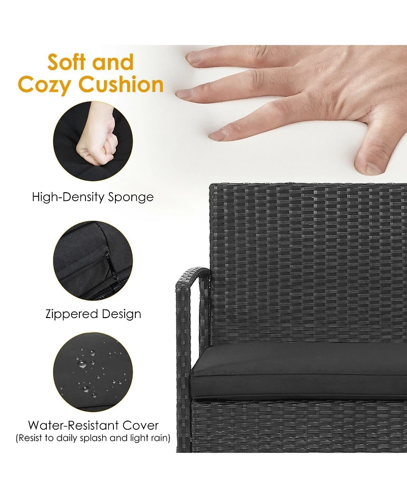 Slickblue 4 Pieces Patio Rattan Cushioned Furniture Set with Wooden Tabletop