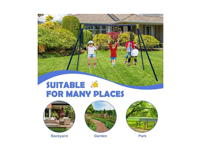 Slickblue 3-in-1 Outdoor Swing Set for Kids Aged 3 to 10