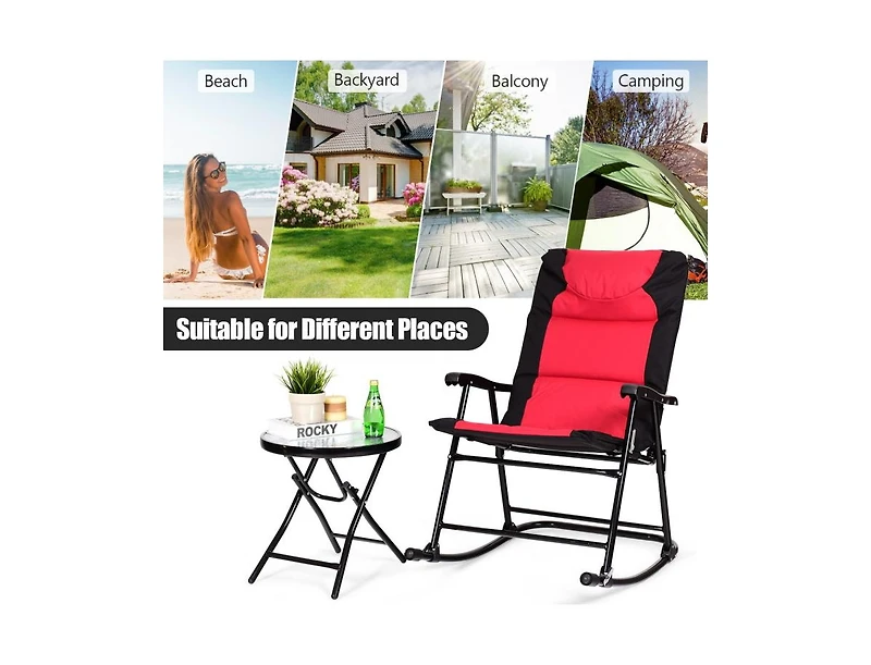 Slickblue 3 Pcs Outdoor Folding Rocking Chair Table Set with Cushion