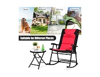 Slickblue 3 Pcs Outdoor Folding Rocking Chair Table Set with Cushion