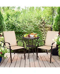 Gymax Set of 2 Patio Chairs Dining w/ Steel Frame Yard Outdoor Beige