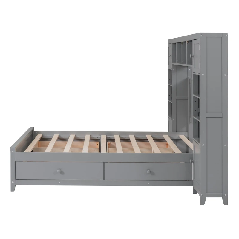 Streamdale Full Size Wooden Bed With All-In-One Cabinet And Shelf