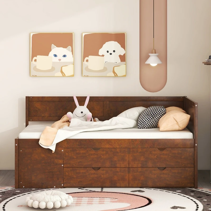 Streamdale Twin Size Daybed With Drawers And Shelves, Gray