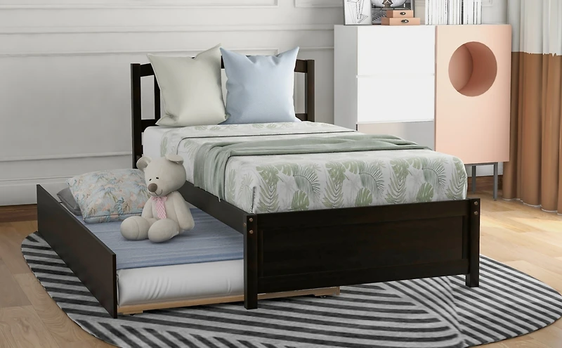 Streamdale Twin Platform Bed Wood Frame With Trundle