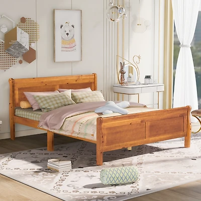 Streamdale Queen Size Wood Platform Bed With Headboard And Wooden Slat Support