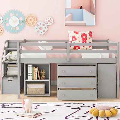 Streamdale Loft Bed with Desk, Drawers, Stairs, Shelves